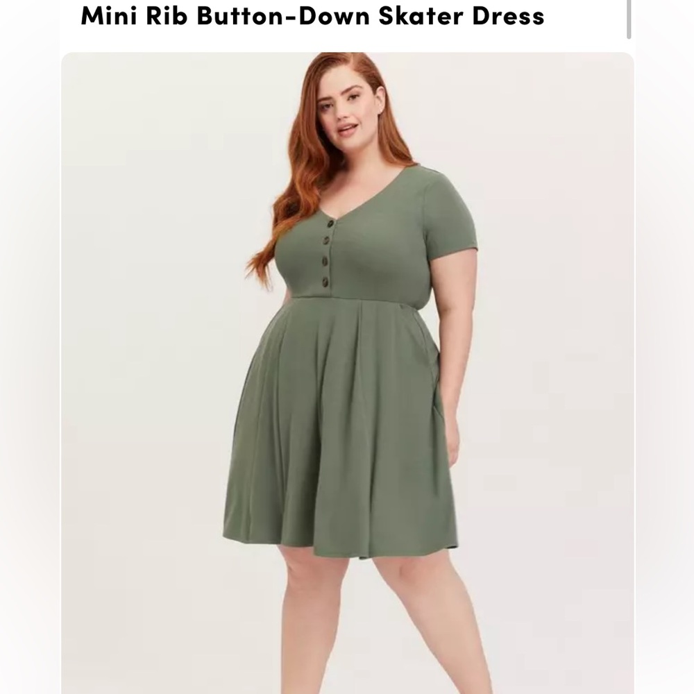 Torrid Olive Green Rib Button-Down Mini Skater Dress Size 2 = 2X XXL
